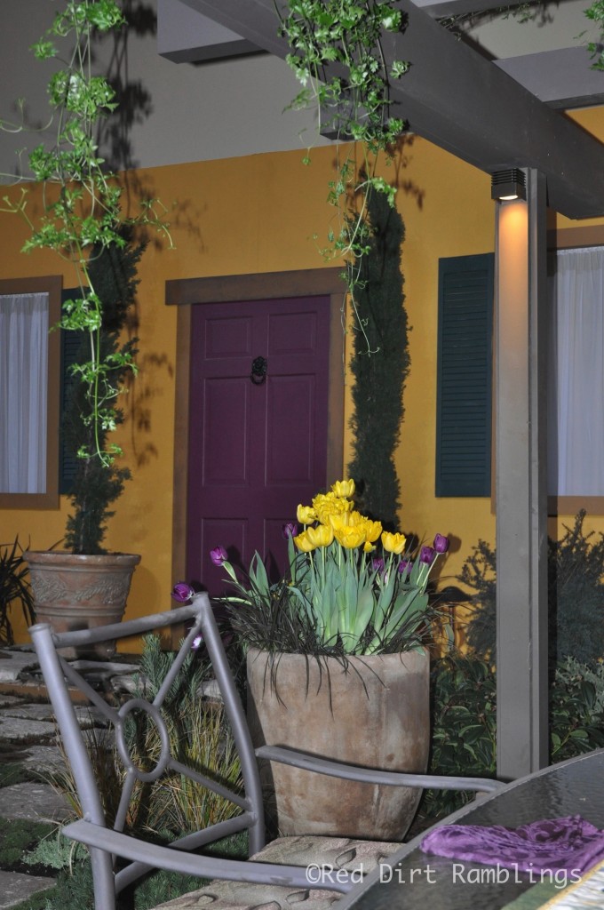 A doorway in a garden.