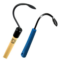 Combination of the long and short-handled Cobra head tools perfect for tearing out grass.