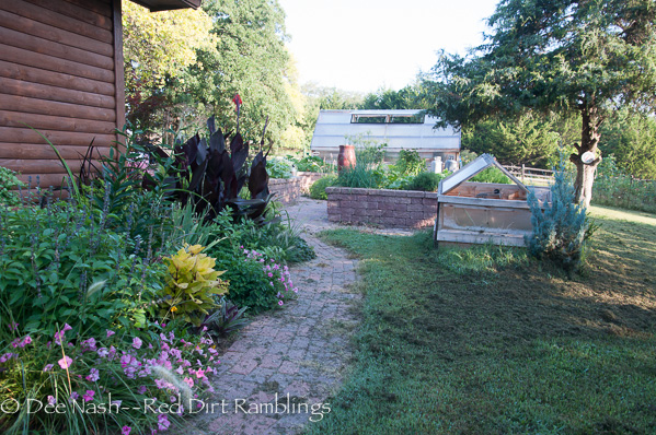 This is the border by the garage and the potager. I'm going to move the cold frame. I don't like it in that spot. It ruins the view.